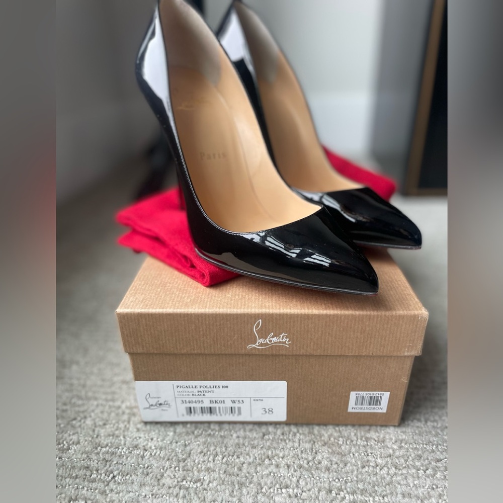 Authentic Christian Louboutin pigalle follies 100 black patent leather size 38